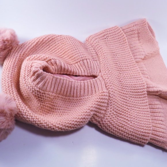 Kids Winter Knit Pom Pom Hat with Scarf/Collar - Picture 3 of 4